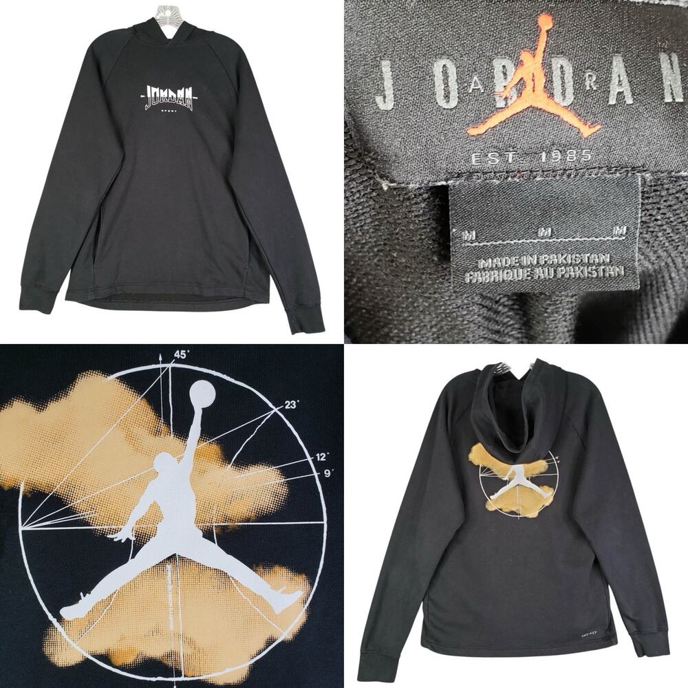 Nike Air Jordan Hoodie Sweatshirt Black Fleece Pullover Jumpman Mens Medium
